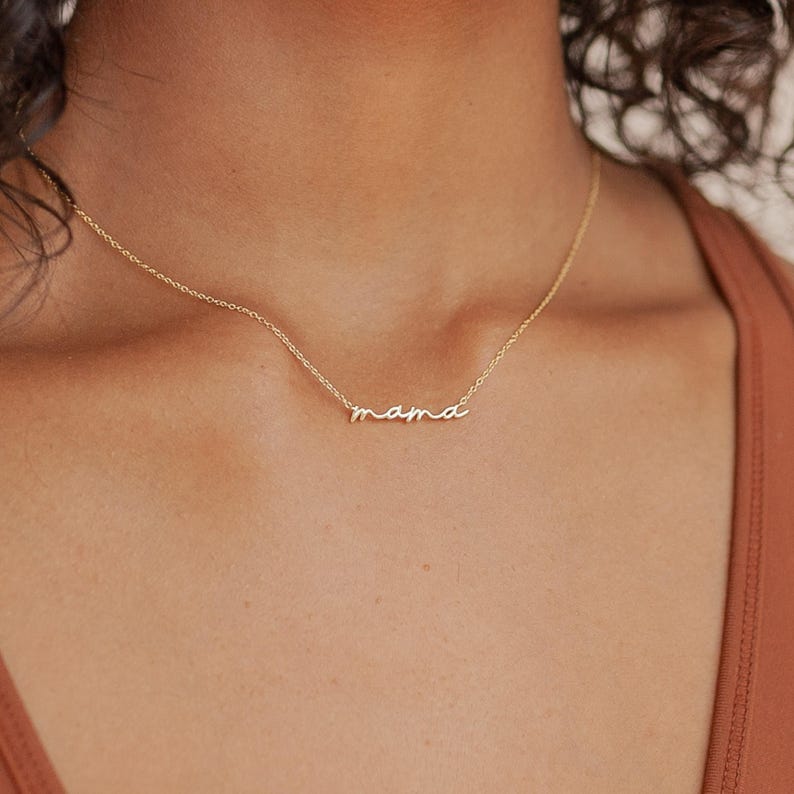 Dainty Mama Necklace by Caitlyn Minimalist in Sterling Silver, Gold & Rose Gold • New Mom Necklace • Perfect Gifts for Mom • NR014 18K GOLD