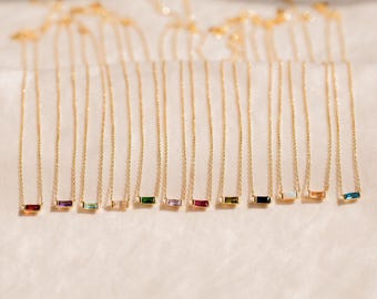 Baguette Birthstone Necklace by Caitlyn Minimalist • Everyday Dainty Gemstone Jewelry • Personalized Gifts • Graduation Gift for Her • NR136