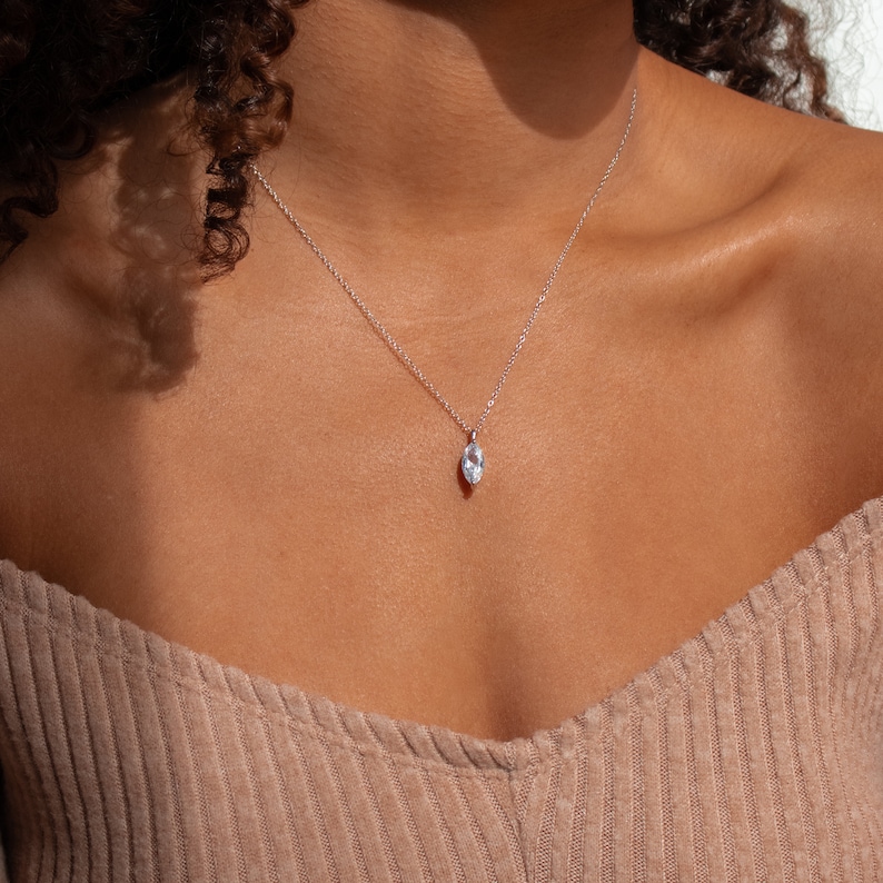 Marquise Diamond Necklace by Caitlyn Minimalist Dainty Marquise Pendant Necklace Minimalist Necklace Anniversary Gift for Her NR067 image 3