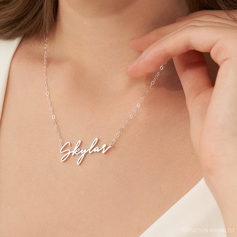 Dainty Script Name Necklace in Sterling Silver, Gold and Rose Gold Minimalist Necklace Perfect Gift for Her NH02F80 image 3