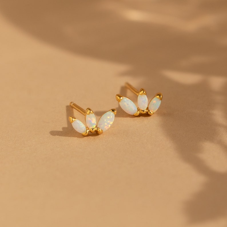Opal Flower Earrings by Caitlyn Minimalist Dainty Opal Stud Earrings in Gold Delicate Crystal Jewelry Perfect Gift for Her ER399 image 2