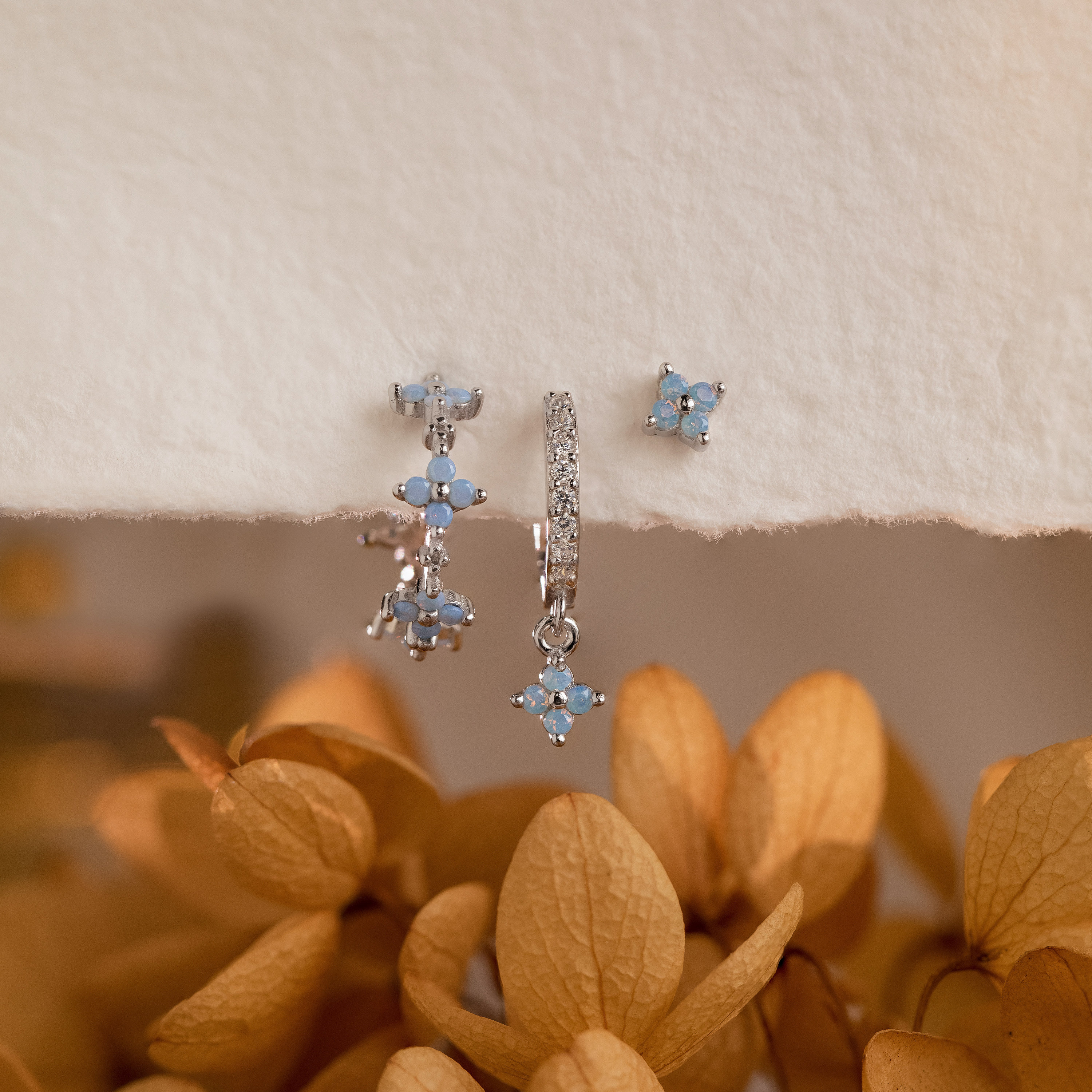 Ivy Flower Blue Earrings by Caitlyn Minimalist • Floral Hoop Earrings, Dangling Charm Huggies, & Stud Earrings • Perfect Bridesmaid Gifts