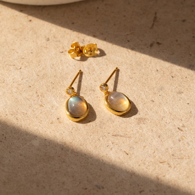 Moonstone Drop Earrings by Caitlyn Minimalist Gemstone Stud Earrings Natural Labradorite Earrings Gift for Girlfriend ER331 zdjęcie 3
