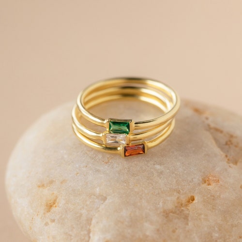 Baguette Birthstone Ring by Caitlyn Minimalist • Custom Stackable Gemstone Ring, Perfect for Everyday • Personalized Gifts for Mom • RM86