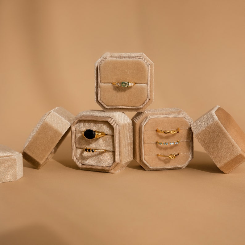 Square Velvet Jewelry Box by Caitlyn Minimalist 1, 2, & 3 Slot Ring Box, Perfect for an Engagement Ring Proposal Box Girlfriend Gift image 4