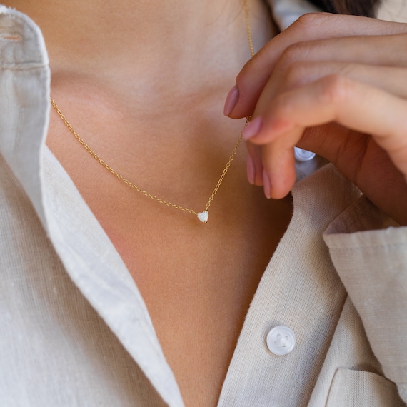Madeline Dainty Opal Heart Necklace | Caitlyn Minimalist Sterling Silver Opal Heart Necklace by Caitlyn Minimalist • Layering Pendant Necklace •  Trendy Bridal Jewelry • Perfect Anniversary Gift • NR096 - Etsy