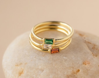 Baguette Birthstone Ring by Caitlyn Minimalist • Custom Stackable Gemstone Ring, Perfect for Everyday • Personalized Gifts for Mom • RM86