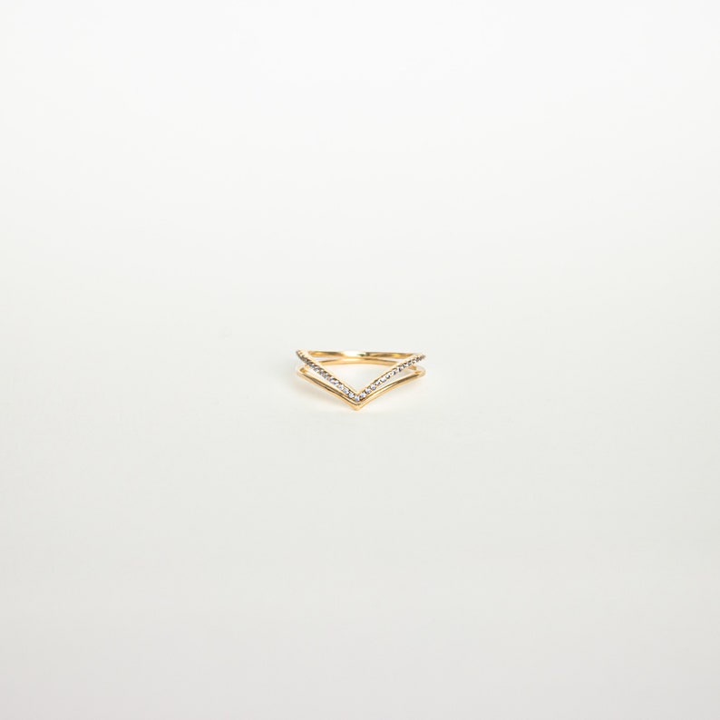 Curve Ring Set by CaitlynMinimalist Set of 2: Diamond Chevron Ring, Thin Gold Minimalist Ring for Stacking Gift for Her RR037 image 5