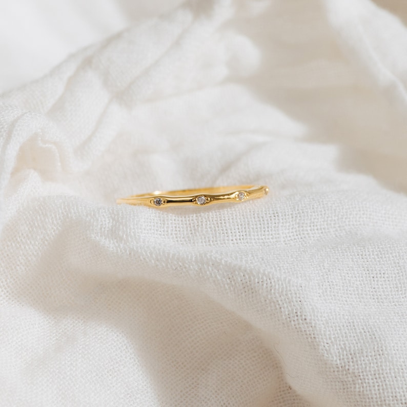Minimalist Gold Diamond Ring by Caitlyn Minimalist Dainty Thin Stacking Crystal Ring Romantic Anniversary Gift for Girlfriend RR057 image 2