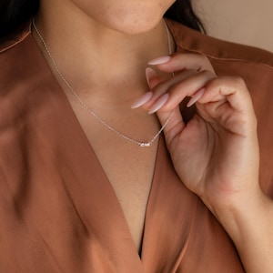 Initial Morse Code Necklace by Caitlyn Minimalist • Custom Diamond Letter Necklace • Dainty Initial Jewelry • Gift for Mom • NM124 STERLING SILVER