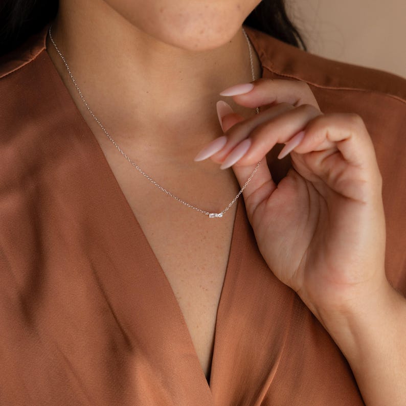 Initial Morse Code Necklace by Caitlyn Minimalist • Custom Diamond Letter Necklace • Dainty Initial Jewelry • Gift for Mom • NM124 STERLING SILVER