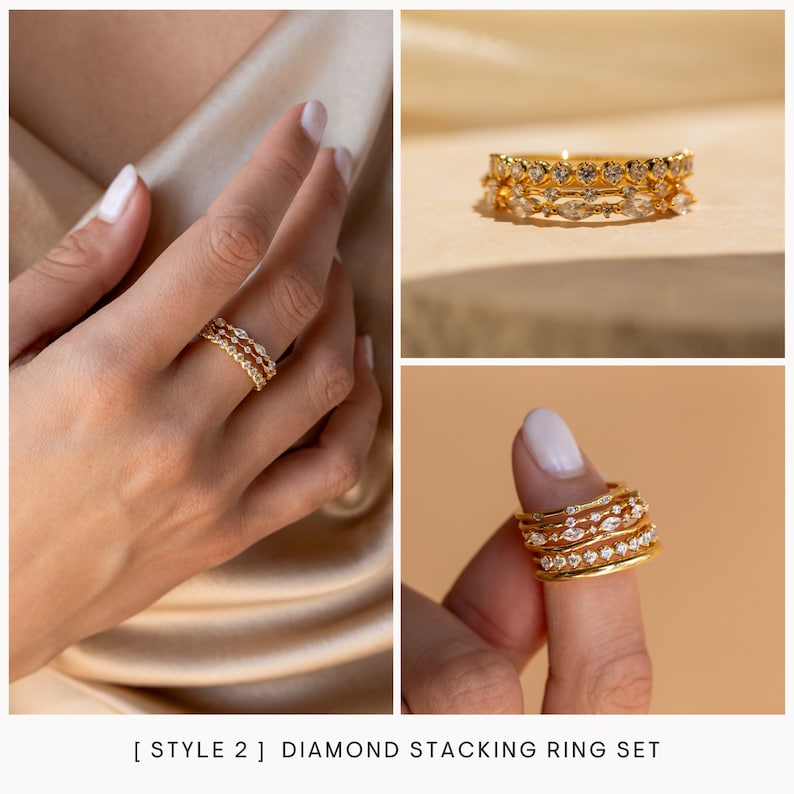 Pearl Diamond Stacking Rings by Caitlyn Minimalist Dainty Gold Pearl Rings Diamond Stackable Rings Set Maid of Honor Gift for Her image 6