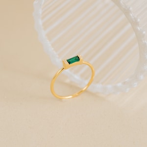 Emerald Baguette Ring by Caitlyn Minimalist Delicate Green Crystal Promise Ring for Girlfriend Romantic Anniversary Gift RR055 image 4