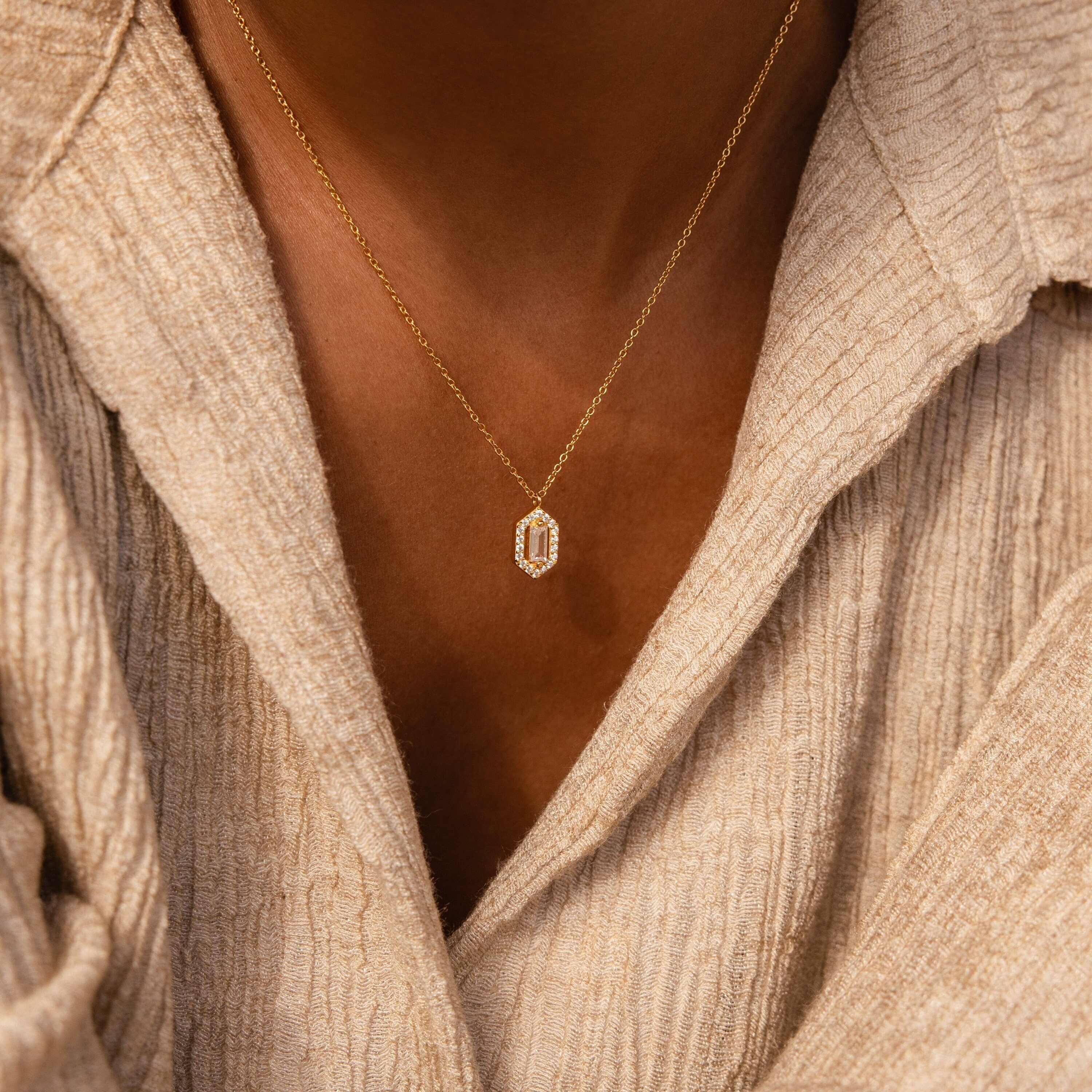 Pave Art Deco Necklace by Caitlyn Minimalist • Floating Baguette Diamond Necklace • Bridesmaid Jewelry • Perfect Gift for Wife • NR169