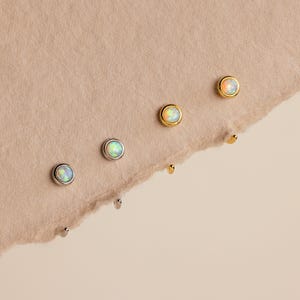 Opal Threader Earrings by Caitlyn Minimalist • Dainty Bezel Hoop Earrings • Opal Gemstone Jewelry • Birthday Gift for Her • ER538