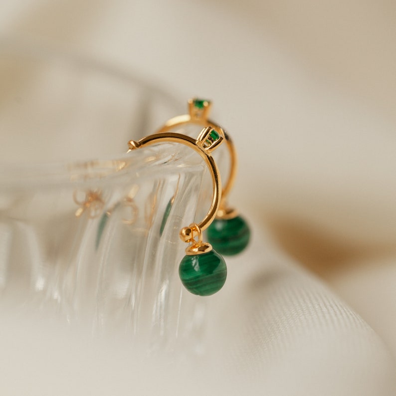 Malachite Pearl Drop Earrings • Malachite Hoop Earrings • Green Earrings • Perfect Gift for Her • ER057 