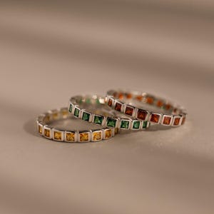 Eternity Bezel Birthstone Ring by Caitlyn Minimalist • Vintage Square Gemstone Ring • Silver Jewelry • Personalized Gift for Her • RR219