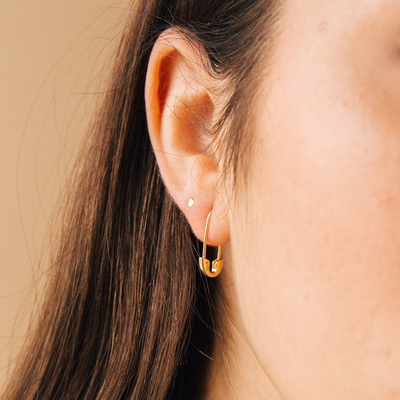 Safety Pin Earrings Minimal Gold Safety Pin Earrings Modern Geometric Earrings, Perfect for Your Minimalist Look ER087 image 1