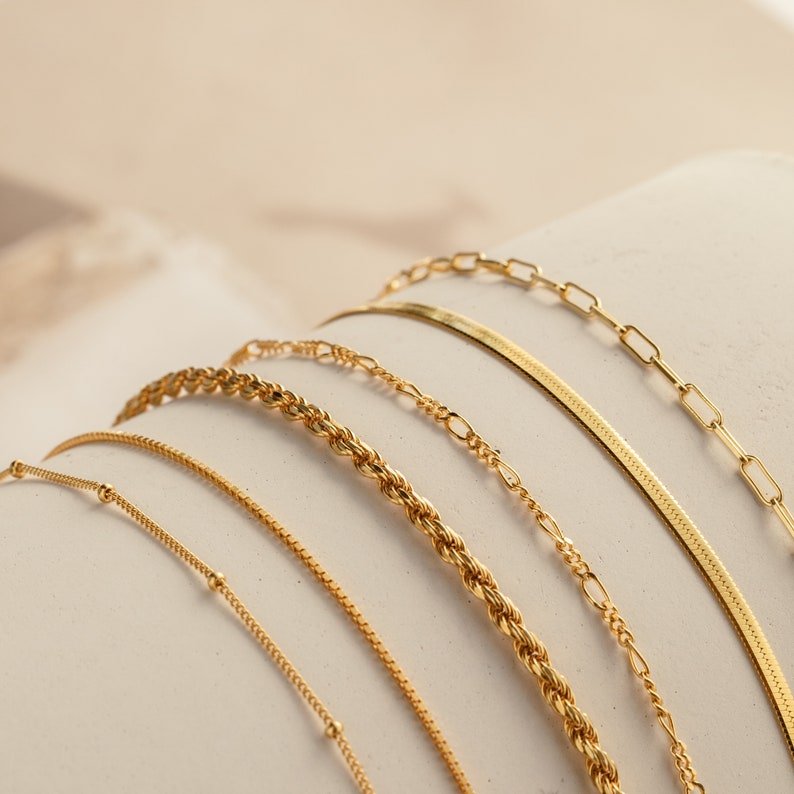 Dainty Bracelet Chains by Caitlyn Minimalist Figaro, Box, Herringbone, Rope Chain Bracelets in Gold & Silver Bridesmaid Gifts image 5