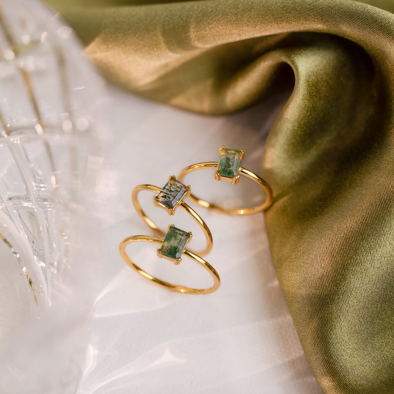 Achat Smaragd Ring von Caitlyn Minimalistisch Grüner Kristall Geburtsstein Ring Vintage Art Deco Schmuck Versprechen Ring, Geschenk für Freundin RR086 Bild 7