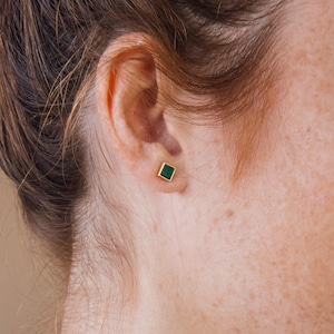 Malachite Stud Earrings • Geometric Green Gemstone Earrings in Gold & Sterling Silver • Boho Jewelry • Perfect Gift for Mom • ER076