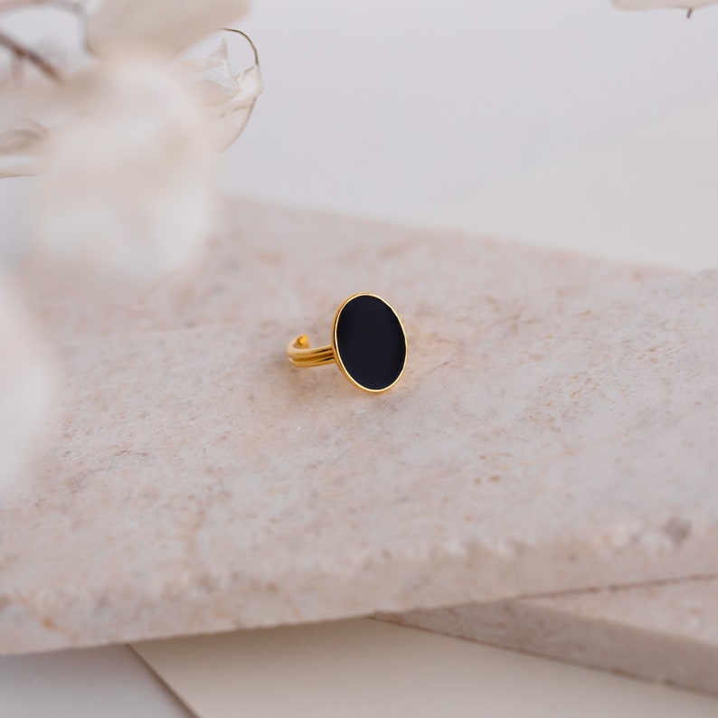 Midnight Hour Onyx Oval Ring by Caitlyn Minimalist Vintage Inspired Black Stone Ring with Adjustable Band Birthday Gift RR063 image 3
