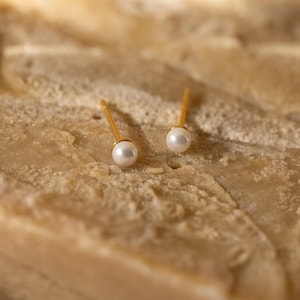 Dainty Pearl Stud Earrings by Caitlyn Minimalist • Everyday Pearl Jewelry • Minimalist Stacking Earrings • Bridesmaid Proposal Gifts • ER316 image 2