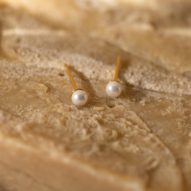 Dainty Pearl Stud Earrings by Caitlyn Minimalist • Everyday Pearl Jewelry • Minimalist Stacking Earrings • Bridesmaid Proposal Gifts • ER316 image 2