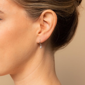 Diamond Hoop Earrings by Caitlyn Minimalist • Crystal Charm Earrings • Dainty Huggie Hoops • Silver Jewelry • Anniversary Gift • ER313