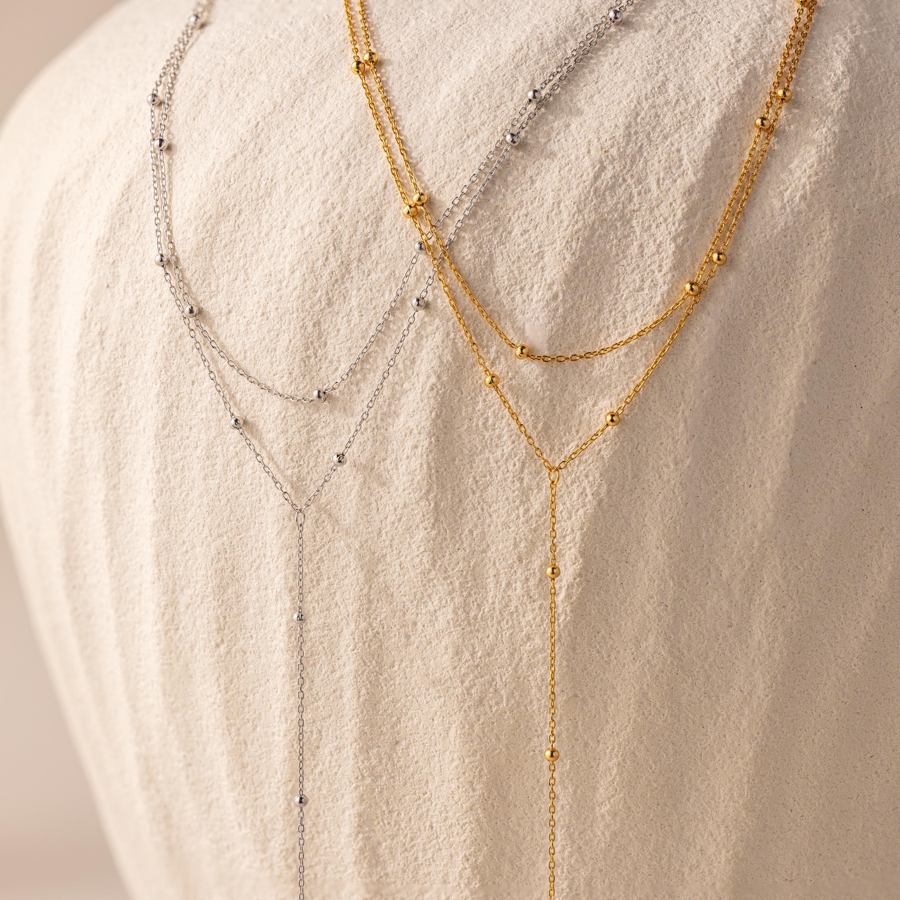 Duo Satellite Y Necklace by Caitlyn Minimalist • Dainty Beaded 