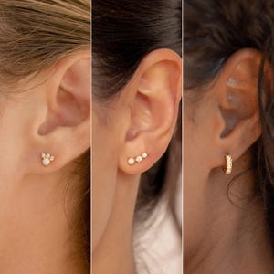 Dainty Opal Earrings Set by Caitlyn Minimalist • Opal & Diamond Stud Earrings • Dainty Gemstone Huggies • Birthstone Jewelry • Birthday Gift