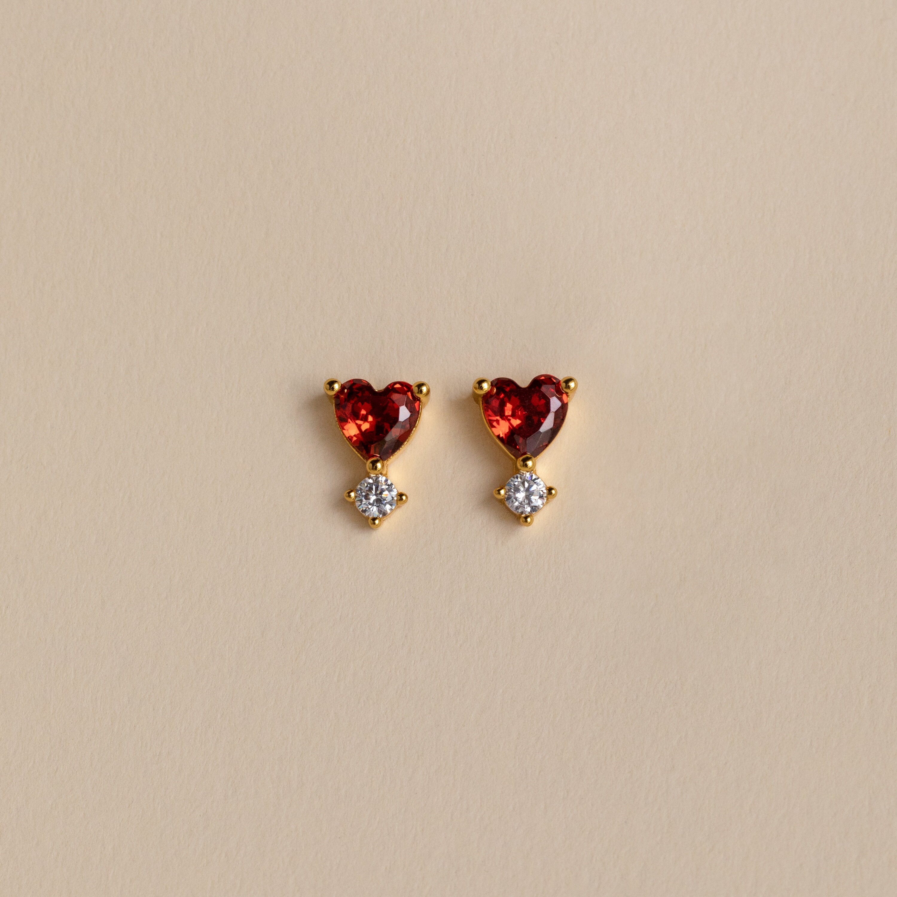 Garnet Heart Drop Studs by Caitlyn Minimalist • Dainty Diamond Earrings in Gold • Romantic Vintage Jewelry • Perfect Gift for Her • ER336