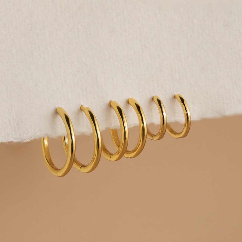 Stacking Hoop Earrings by Caitlyn Minimalist Thin Hoop Earrings in Gold & Silver Lightweight Dainty Earrings Birthday Gift for Her image 1