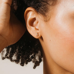 Baguette Stud Earrings by Caitlyn Minimalist • Dainty Crystal Earrings in Gold & Silver • Elegant Diamond Earrings • Mom Gift • ER241