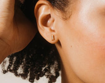 Baguette Stud Earrings by Caitlyn Minimalist • Dainty Crystal Earrings in Gold & Silver • Elegant Diamond Earrings • Mom Gift • ER241