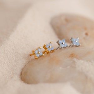 Ivy Flower Stud Earrings by Caitlyn Minimalist Dainty Light Blue Stone Earrings Everyday Boho Jewelry Perfect Birthday Gift ER364 image 3