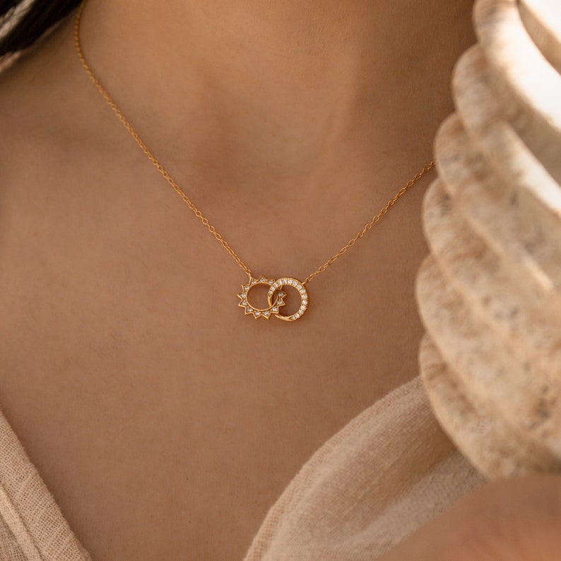 Sun & Moon Eternity Necklace by CaitlynMinimalist Interlocking Circle Necklace Dainty Diamond Jewelry Best Friend Gift NR057 image 1