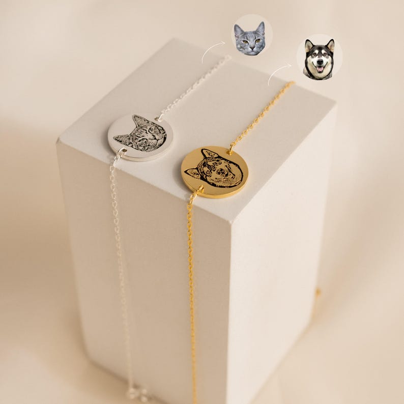 Custom Pet Portrait Charm Bracelet by CaitlynMinimalist • Custom Engraved Bracelet • Cat Lover Gift • Personalized Gifts for Mom • BM23b image 4