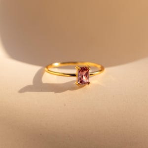 Pink Diamond Solitaire Ring by Caitlyn Minimalist • Vintage Style Birthstone Ring • Emerald Cut Gemstone Jewelry • Anniversary Gift • RR115