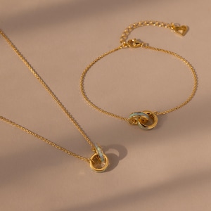 Opal Inlay Necklace and Bracelet Set by Caitlyn Minimalist • Interlocking Opal Infinity Necklace • Bridesmaid Jewelry • Gift for Mom • MB016