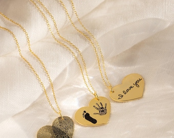 Actual Fingerprint Necklace • Engraved Fingerprint Handwriting Jewelry • Custom Heart Charm • Memorial Necklace • Mom Gift • NM32