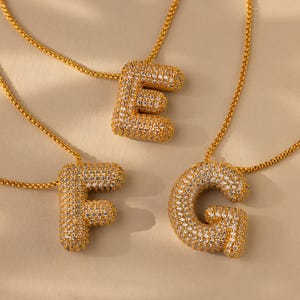 Pave Puffy Initial Necklace by Caitlyn Minimalist • Chunky Gold Letter Charm Necklace • Personalized Jewelry • Birthday Gift • NR258