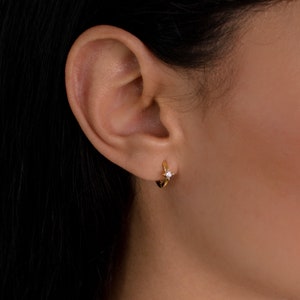 Diamond Huggie Hoops Small Gold Hoops Dainty Diamond Earrings Minimalist Earrings Perfect Addition to Your Earring Set ER094 image 6