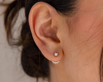 Diamond Ear Jacket Earrings by Caitlyn Minimalist • Dainty Front Back Crystal Stud Earrings • Art Deco Jewelry • Maid of Honor Gift • ER551
