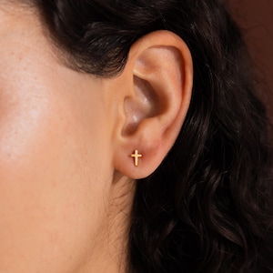 Dainty Cross Studs by Caitlyn Minimalist • Tiny Cartilage Earrings • Minimalist Stud Earrings • Christian Jewelry • Daughter Gift • ER710