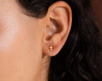 Dainty Cross Studs by Caitlyn Minimalist • Tiny Cartilage Earrings • Minimalist Stud Earrings • Christian Jewelry • Daughter Gift • ER710