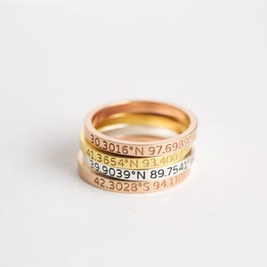 Custom Location Coordinates Ring • Dainty Coordinates Stackable Band • Latitude Longitude Ring • Personalized GPS Location Jewelry • RM22F30