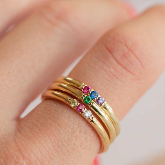 Baguette Birthstone and Diamond Stacking Band Ring – RW Fine Jewelry