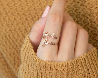 Double Name Ring by Caitlyn Minimalist • Two Name Wrap Ring in Sterling Silver & Gold • Personalized Gift For Mom • Birthday Gift • RM75F68