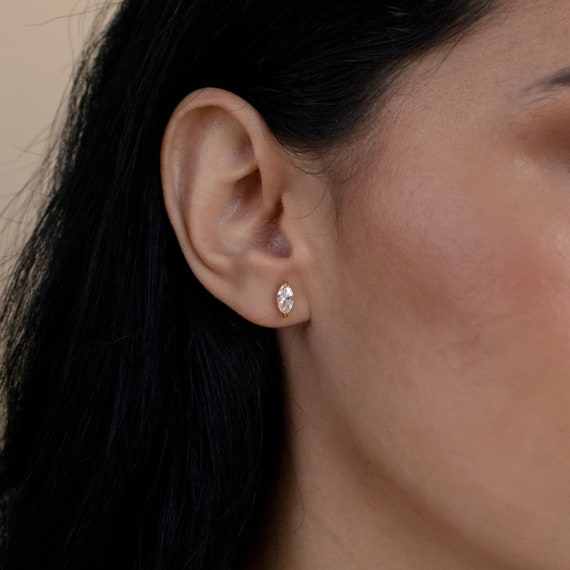 Marquise Diamond Earrings Dainty Marquise Cut Diamond Stud Earrings Perfect Simple Earrings Minimalist Earrings Gift for Her ER166 Etsy
